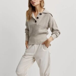 Varley Audrey Knit  Polo Sweater in Olive Sand  - S